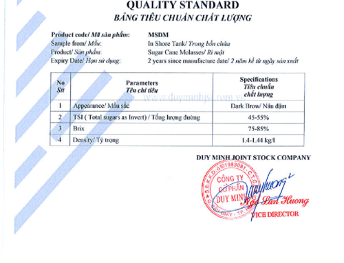 MSDM- Sugar Cane Molasses – Quality standard